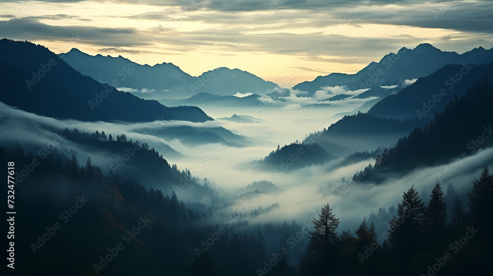 Obraz premium Mountain peak illustration, mountain aerial photography PPT background illustration