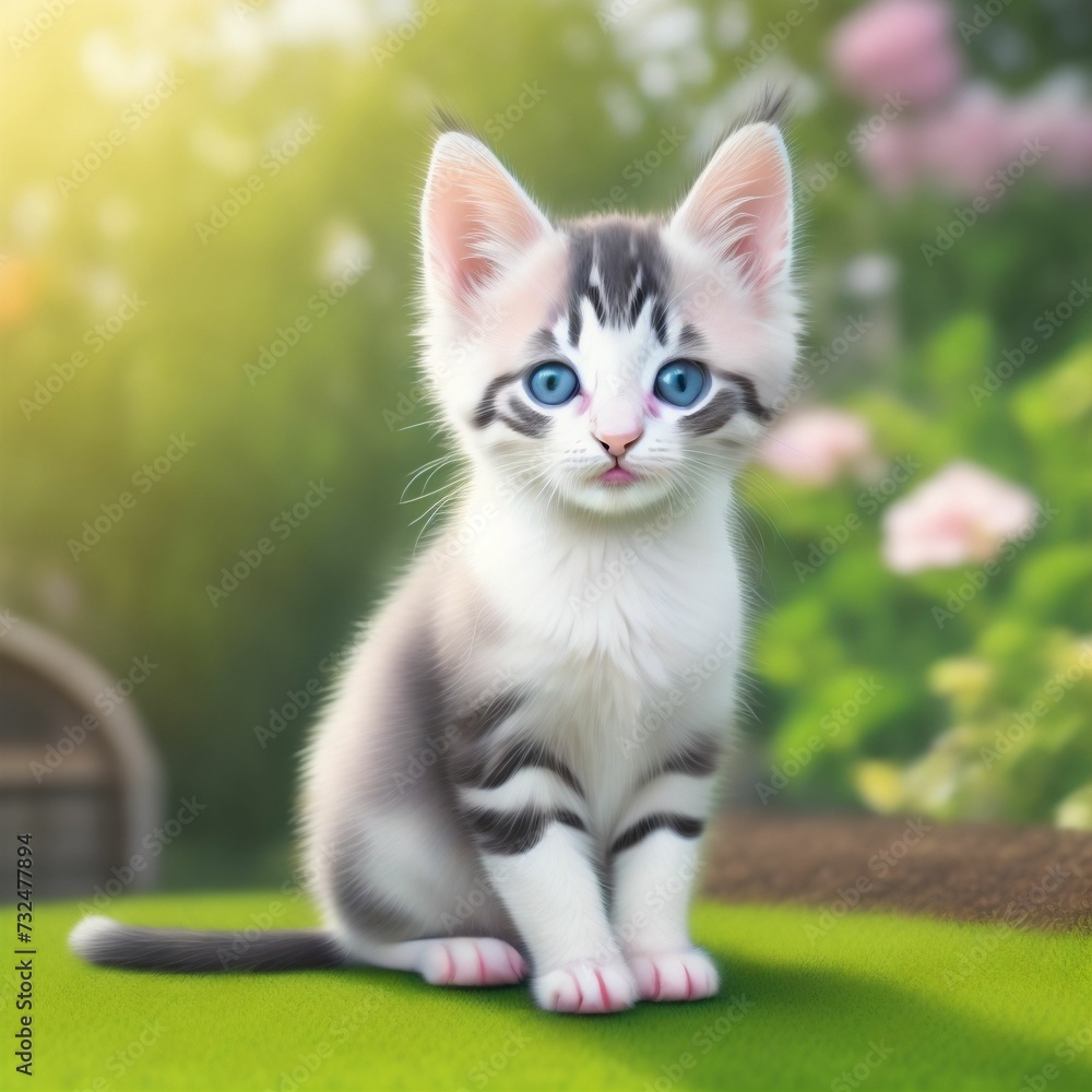 AI generated illustration of an adorable tabby cat sits in the lush green grass AI generated illustration of an adorable tabby cat sits in the lush green grass