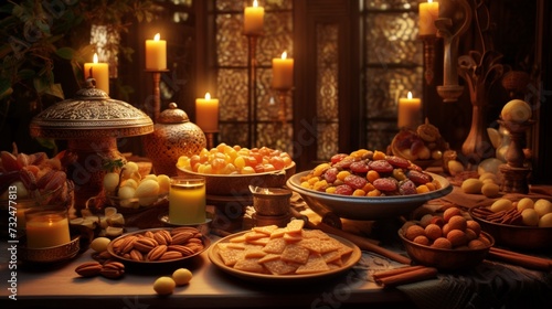 Witness the virtual celebration of Ramadan with a rich display of authentic Arabic food, incorporating the sweetness of dates and the crunch of almonds.