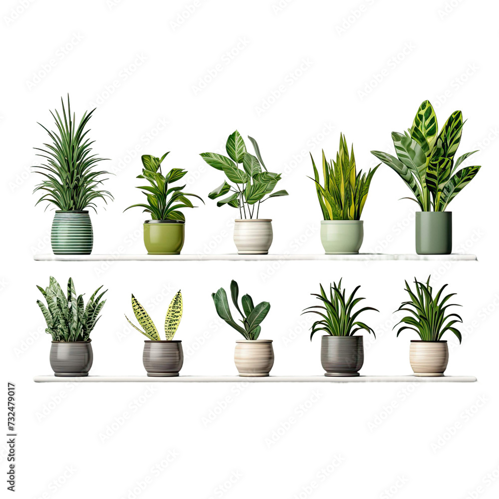 set of plant in a pot on transparent background