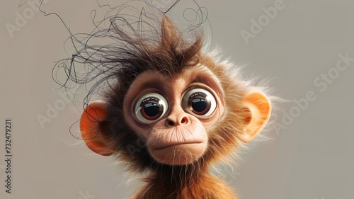 AI portrait of a funny, cute, big-eyed, furry monkey