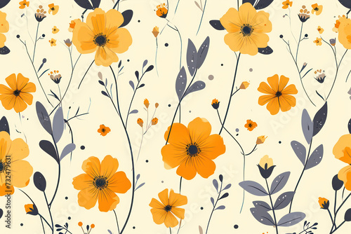 Seamless Floral Pattern: A Vibrant Burst of Summer Blossoms on Vintage Wallpaper