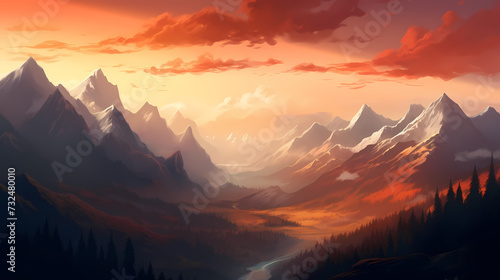Majestic mountains, panoramic peaks PPT background © ma