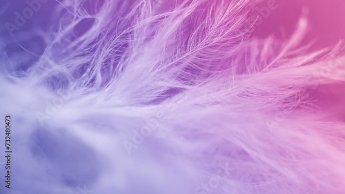 AI generated illustration of a close-up of a soft  fluffy feather with vibrant blue and pink hues