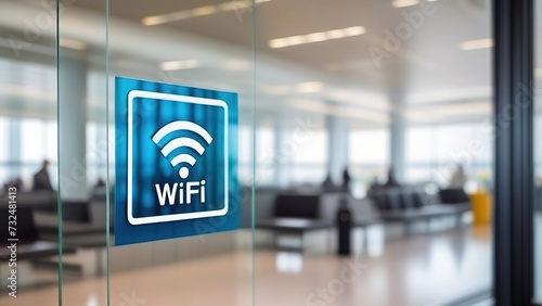 A Wi-Fi station in a public place. A sign of free Wi-Fi connection at the airport and the waiting area