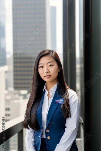 AI generated illustration of a smiling young woman in a business suit in front of a modern city Free Download AI generated illustration of a smiling young woman in a business suit in front of a modern city - GFXLoad