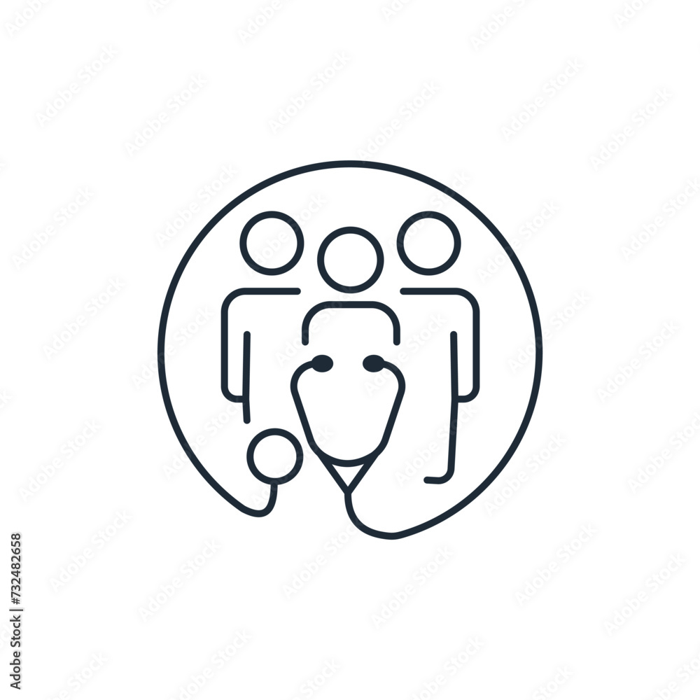 Medical group of volunteers. Vector linear icon isolated on white background. Medical group of volunteers. Vector linear icon isolated on white background.