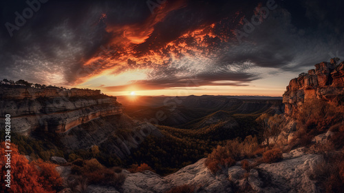 Photo AI generated illustration of a stunning landscape of a rocky hillside at sunset
