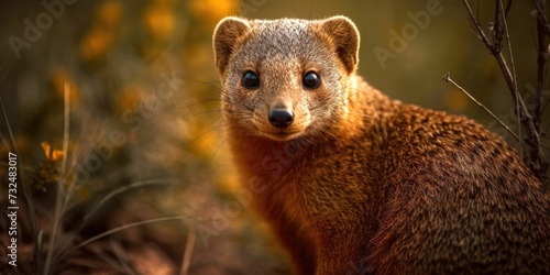 AI generated illustration of a yellow mongoose looking directly at the camera