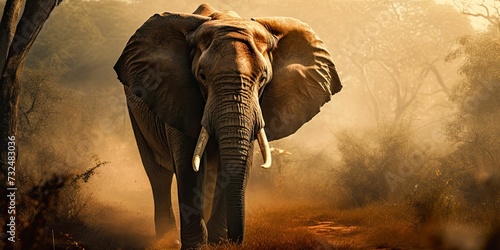 AI generated illustration of an African elephant walking majestically through a savanna photo