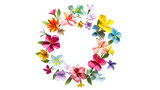 Flowers composition. Wreath made of various colorful flowers on transparent background. Easter, spring, summer concept. Flat lay, top view.