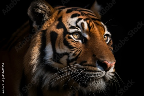 AI generated illustration of a majestic Bengal tiger in the shadowy darkness © Wirestock