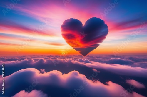 Heart shaped cloud in the Sunset Dawn Sun sky © chudovert