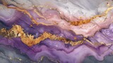 An abstract work of art is created by the gentle fusion of gold and muted lavender on a textured marble slab. 
