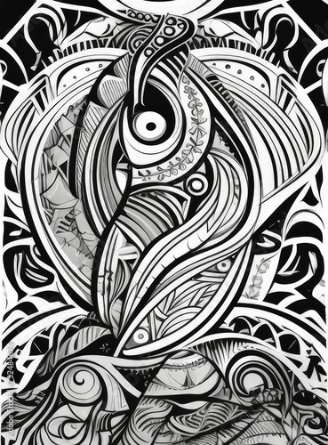 AI generated illustration of abstract background with black and white intricate design Maori culture