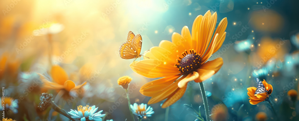 Dancing Colors: A Vibrant Meadow Under the Summer Sun, Blossoming with Wildflowers and Butterflies Dancing Colors: A Vibrant Meadow Under the Summer Sun, Blossoming with Wildflowers and Butterflies