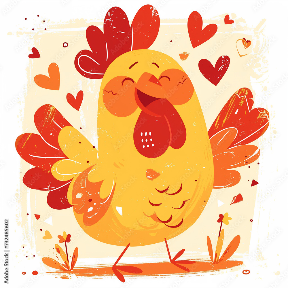 Flat logo of vector Rooster, Cute Kawaii Simple Grunge Distressed Print-on-Demand Design for T-shirt, Solid Background Flat logo of vector Rooster, Cute Kawaii Simple Grunge Distressed Print-on-Demand Design for T-shirt, Solid Background