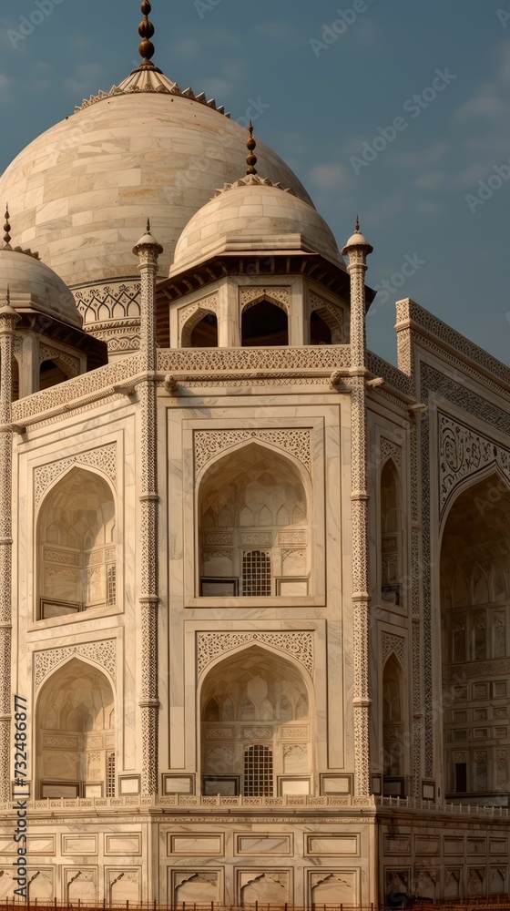 AI generated illustration of the Taj Mahal in India, with its domes