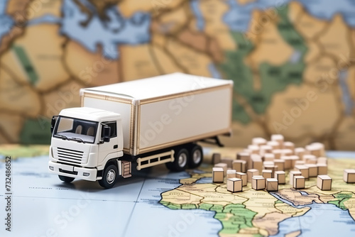 Transportation of goods, parcel shipping, shipping, logistics, delivery truck, on paper map