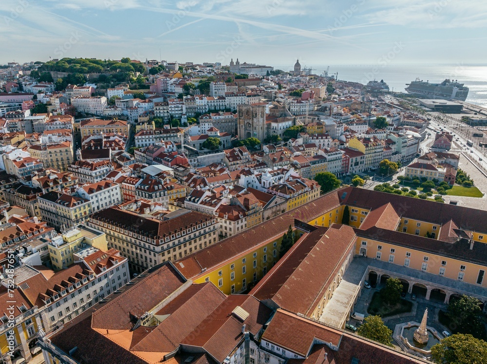 Aerial view of the Commerce Plaza in Lisbon, Portugal