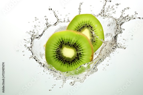 Slices of Kiwi splash onto water