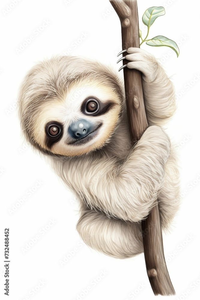 Fototapeta premium AI generated illustration of a sloth perched on a tree branch