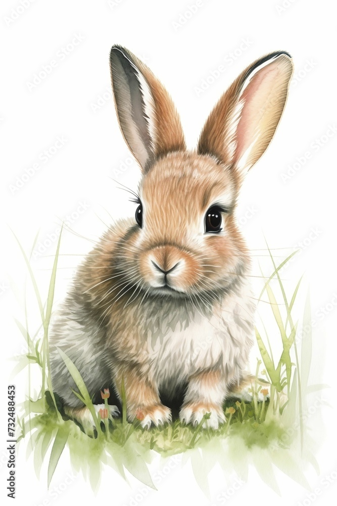 AI generated illustration of a cute rabbit on a white background