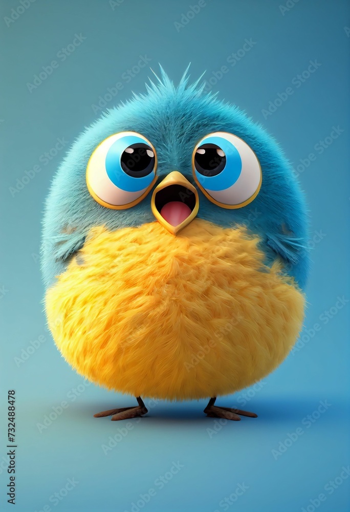 AI generated illustration of a cute bird on a blue background