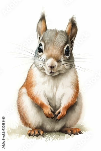 AI generated illustration of a cute squirrel on a white background