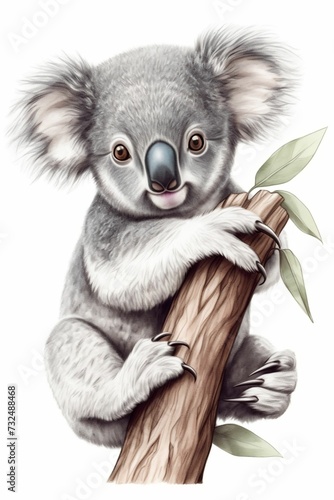 AI generated illustration of a koala perched on a tree branch © Wirestock