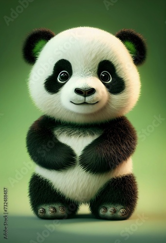 AI generated illustration of a cute panda on a green background