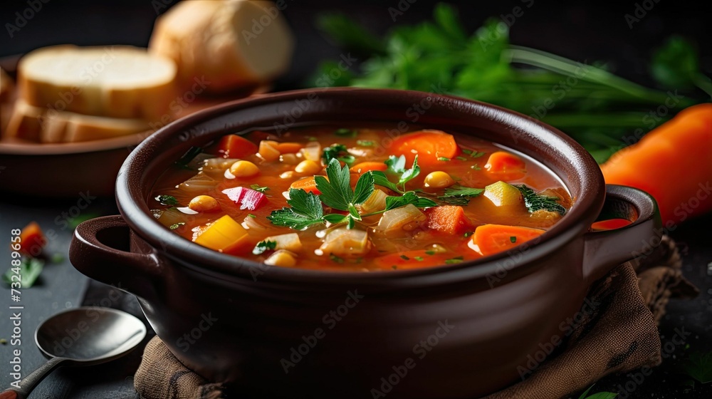 AI generated illustration of a bowl of steaming vegetable soup with carrots AI generated illustration of a bowl of steaming vegetable soup with carrots