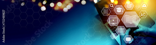  E-learning, education, online exam concept.Choose correct answer. Education internet online digital technology concept