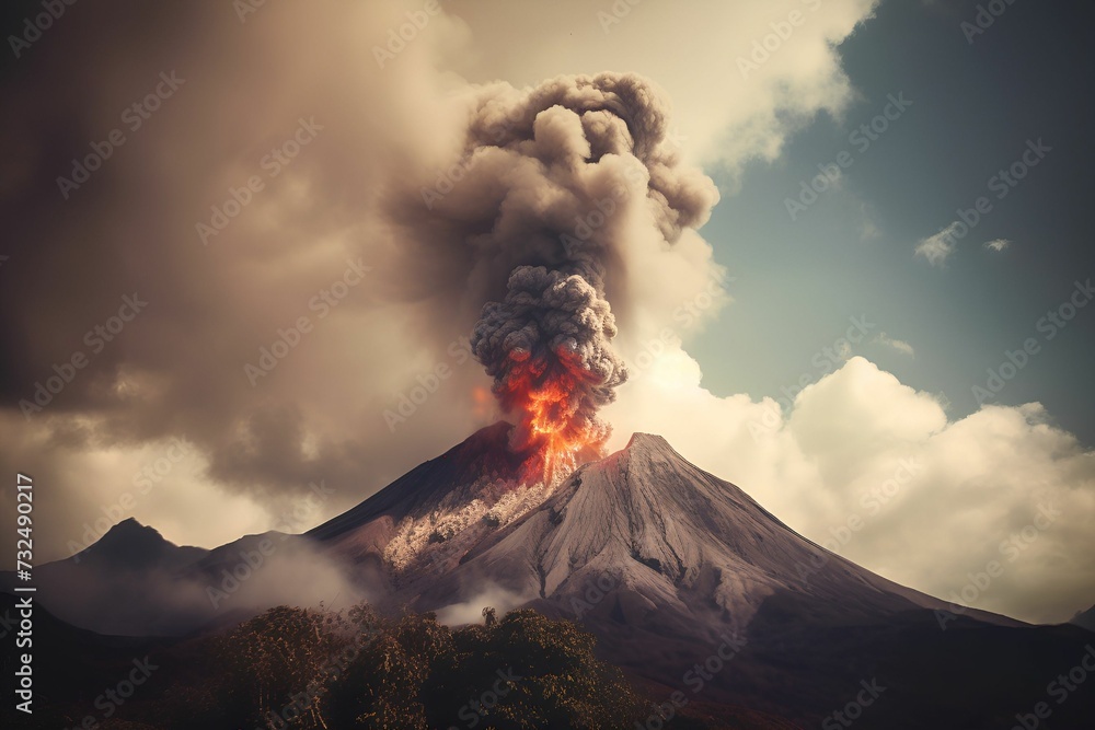 AI generated volcano eruption with smoke and lava