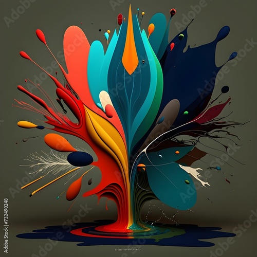 AI generated illustration of an abstract vibrant plant with a variety of colors,on a gray background © Wirestock