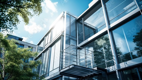 AI generated illustration of an exterior of a large building, featuring multiple windows