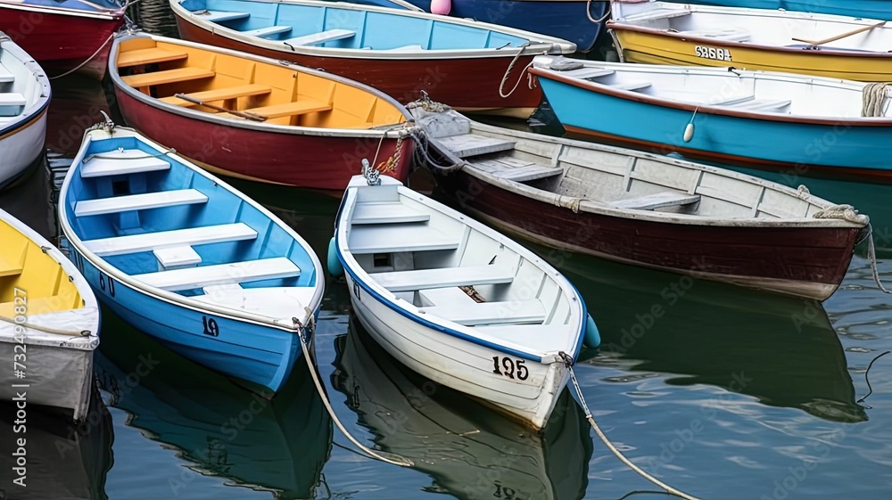 AI generated illustration of vessels, moored side-by-side in a tranquil body of water