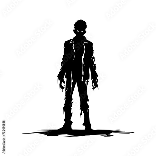 Zombie standing and walking.Silhouette style collection. Full lenght of people resurrected from the dead isolated on white.