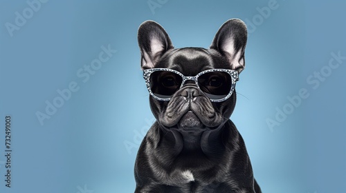 AI generated illustration of a cute back pug wearing sunglasses photo