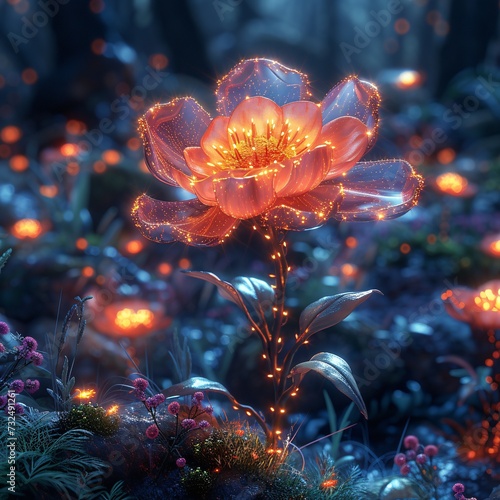 Glowing Flower in a Dark Forest: A Magical Nighttime Scene Generative AI