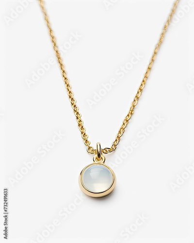 AI generated illustration of an alluring white opalite pendant on a shimmering gold chain