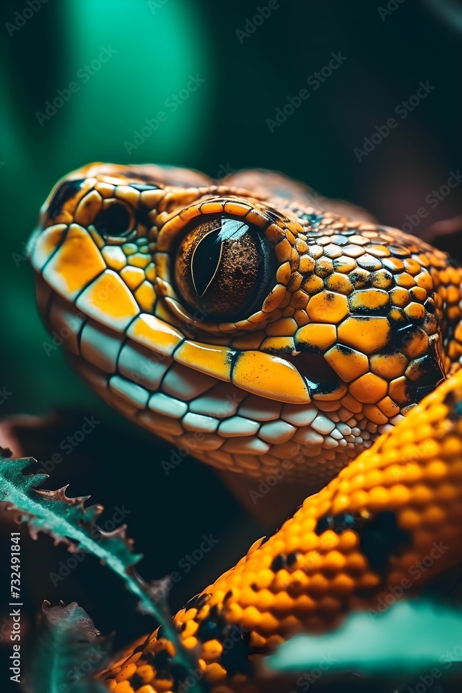 Fototapeta premium AI generated illustration of An image featuring an orange-colored snake with a blurry background