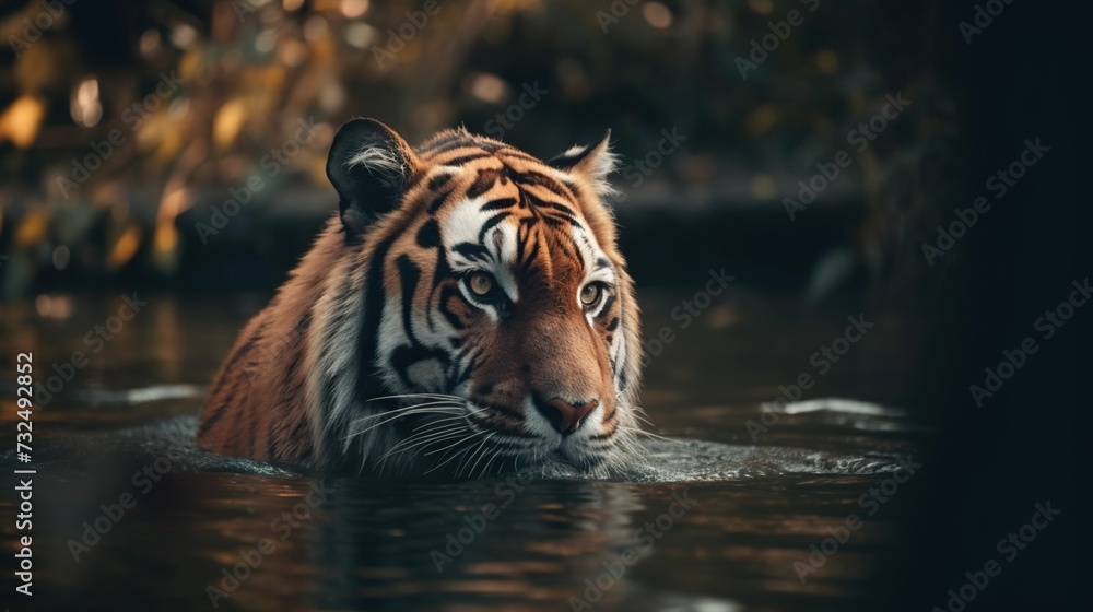 AI generated illustration of a tiger is in the water at the zoo