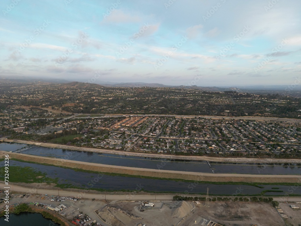 Aerial view of Anaheim Hills, California, with the Santa Ana River visible nearby
