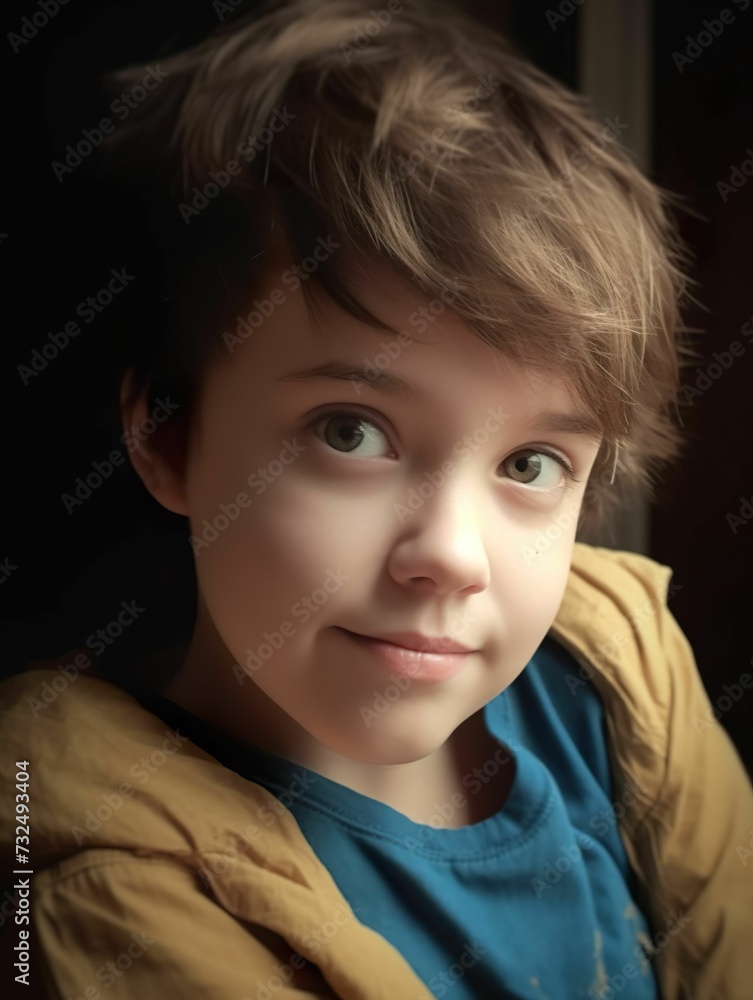 AI generated illustration of a cheerful elementary school-aged boy wearing a stylish jacket AI generated illustration of a cheerful elementary school-aged boy wearing a stylish jacket