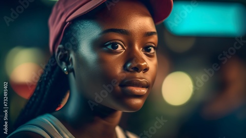 AI generated illustration of a young African-American female teenager with a cap