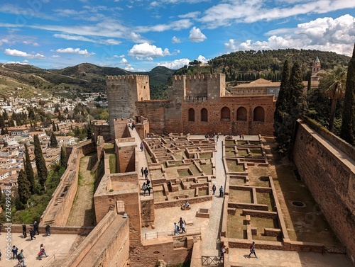 Exterior view of the historic Alcazaba Fortress located in Granada, Spain