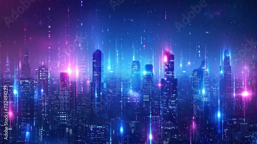 cityscape with space and neon light effect. Modern hi-tech  science  futuristic technology concept. Abstract digital high tech city design for banner background