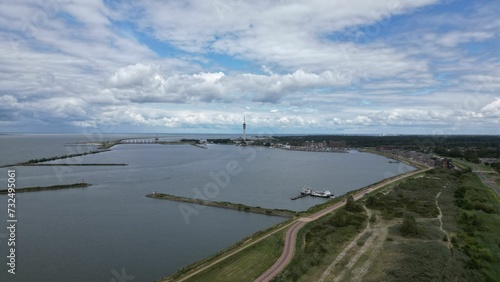 Aerial shot of the bustling port of Lelystad Haven in the Netherlands. © Wirestock