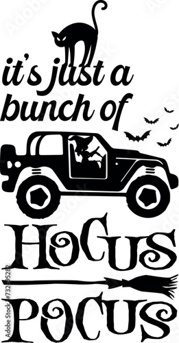 Vector of a tuck car with a cat sitting on the text  it s just a bunch of hocus pocus 